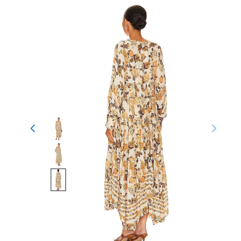 FREE PEOPLE ROWS OF ROSES MAXI DRESS IN CREAM AND TAN - Picture 2 of 11
